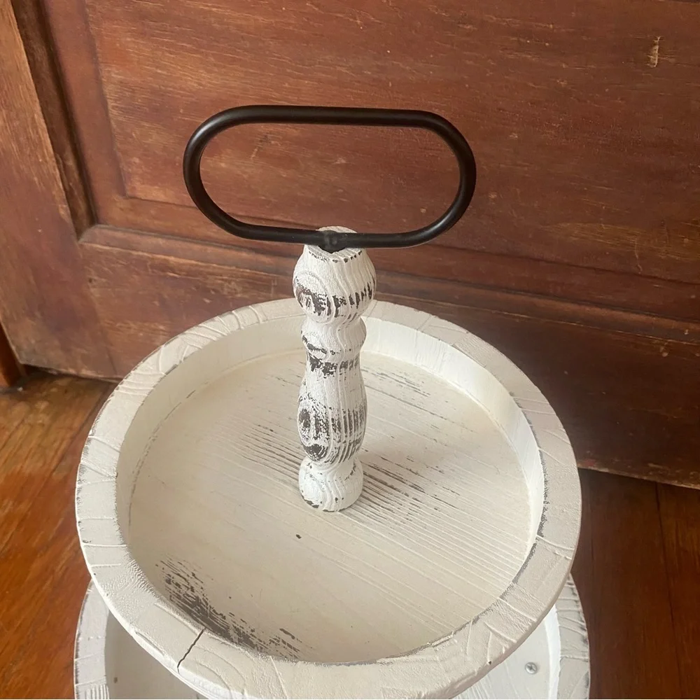 Rustic Two-Tiered White Stand/Tray